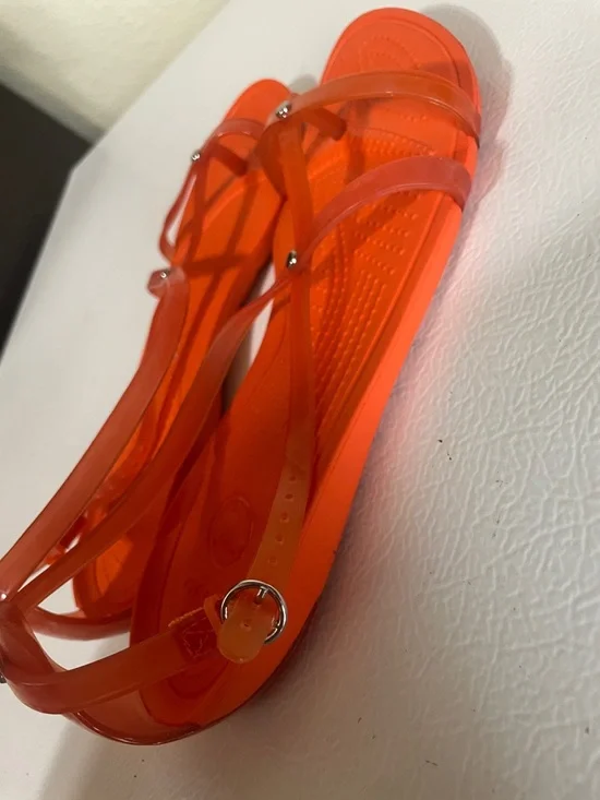 CROCS Women's Orange Flat Sandals. Good Condition. Size 8. - Picture 6 of 11